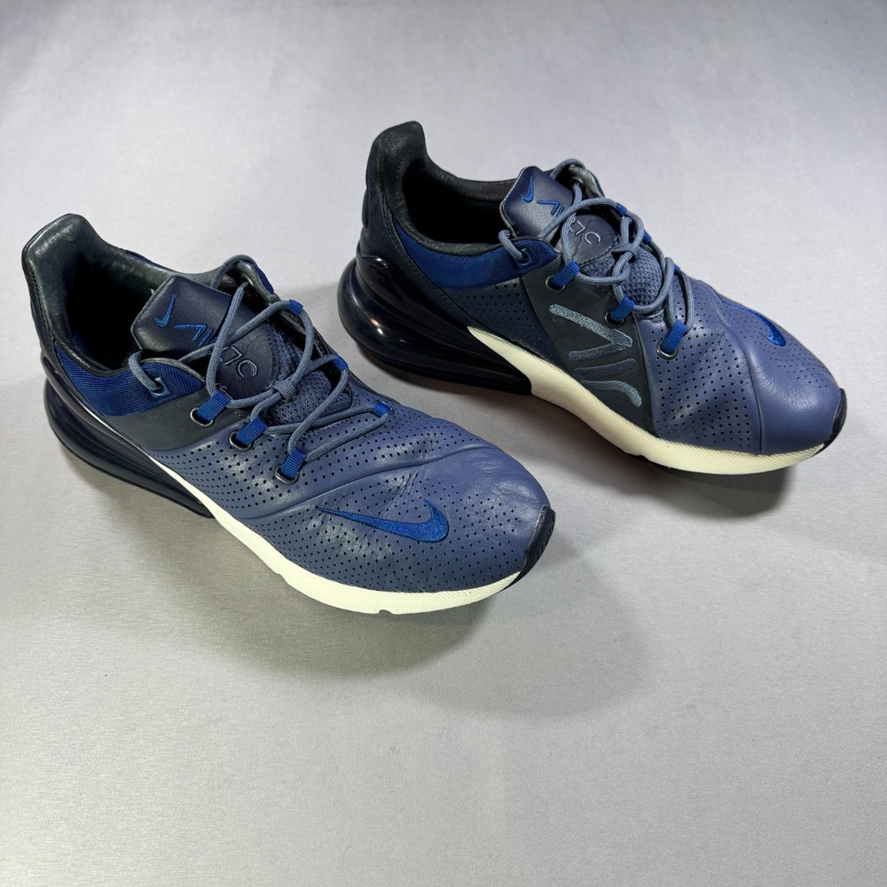 Nike Air Max 270 Premium Leather Mens 8.5 Royal Blue Navy AO8283-400 Sneaker